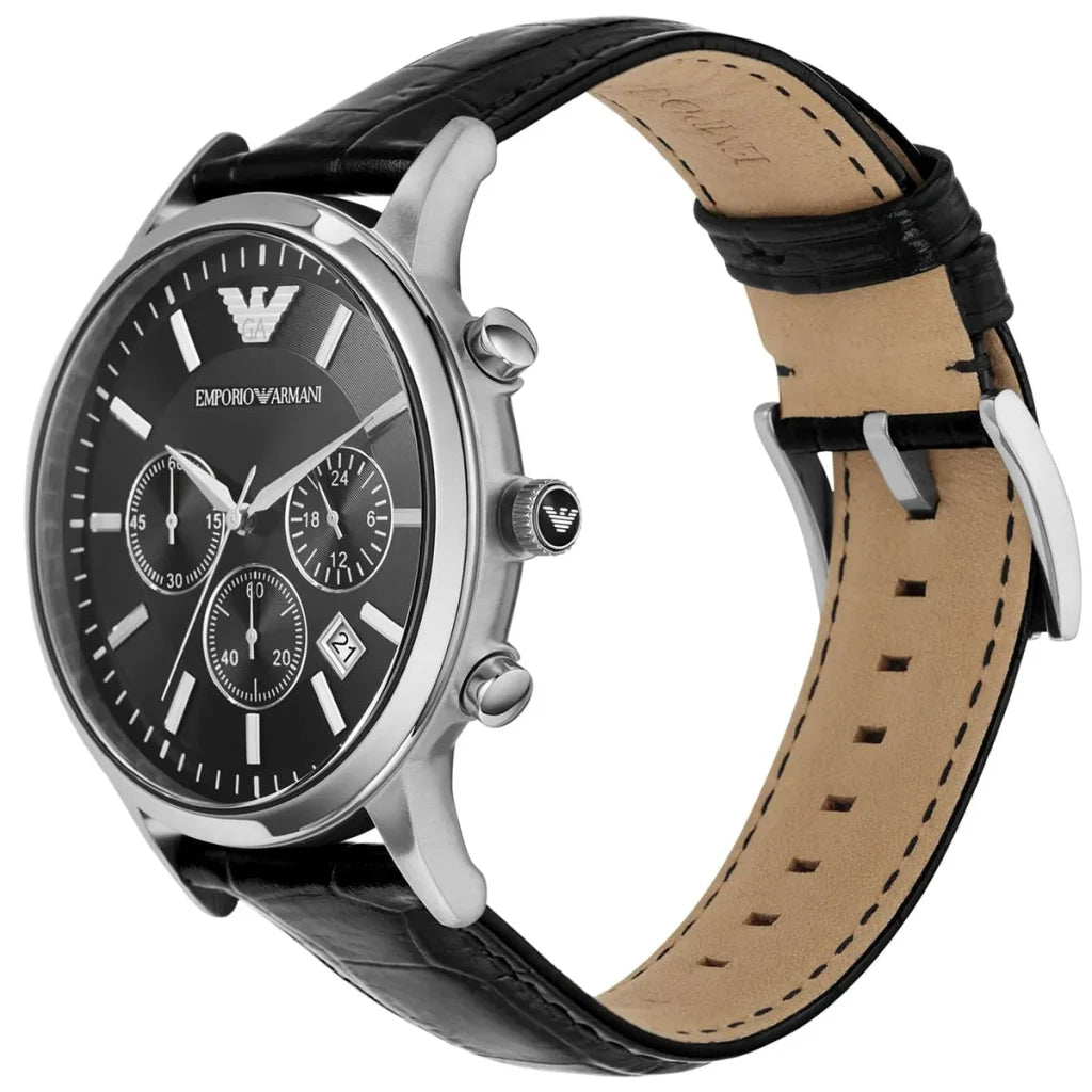 Emporio Armani Emporio Armani Renato Men’s Watch AR2447 – Black Dial with Genuine Leather Strap