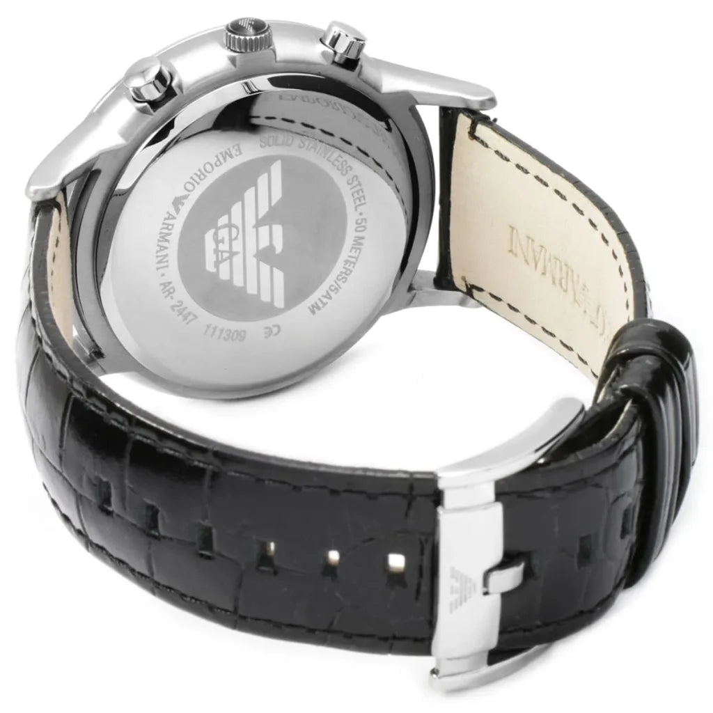 Emporio Armani Emporio Armani Renato Men’s Watch AR2447 – Black Dial with Genuine Leather Strap