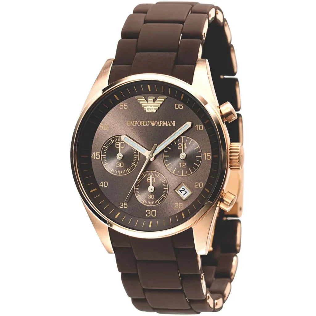 Emporio Armani Tazio Medium Women’s Watch – Brown Dial with Stainless Steel & Silicone Strap | 50M Water Resistant | Model AR5891