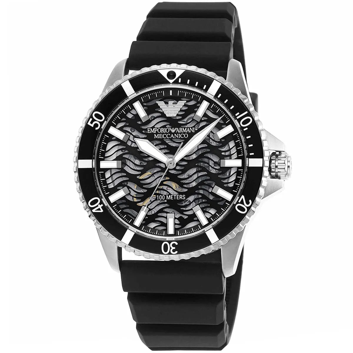 Emporio Armani Men's Automatic Watch AR60062 – 42 mm, Black Dial & Black Silicone Strap
