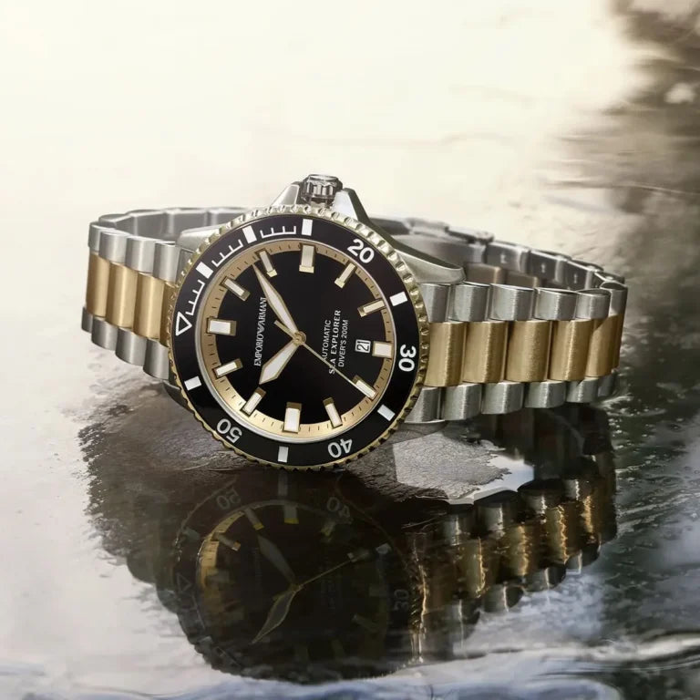 Emporio Armani Sea Explorer Men’s Automatic Watch – Two-Tone Stainless Steel | 200M Water Resistant | Model AR60089