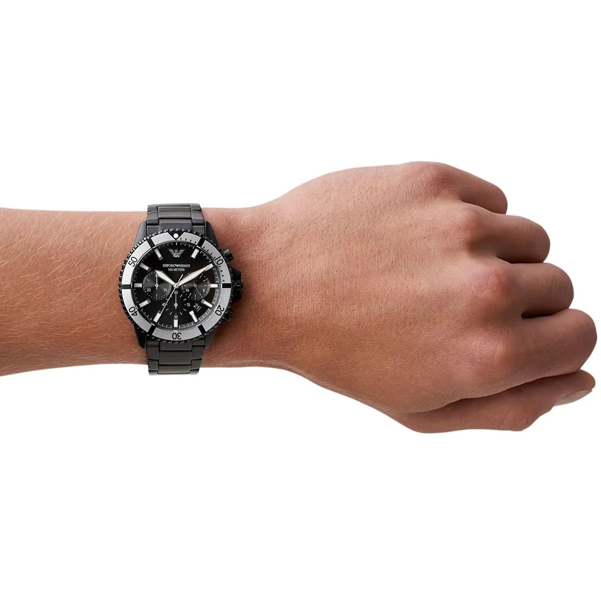 Emporio Armani AR80050 Men’s Analog Watch – 43mm Black Dial with Black Stainless Steel Strap | Diver Series