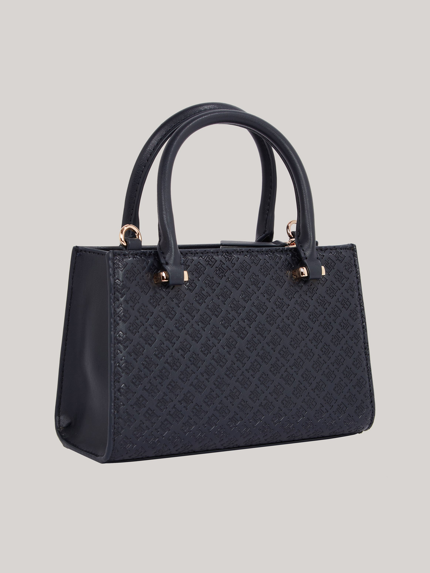 Tommy Hilfiger TH Monogram Debossed Tote – Black Faux Leather Handbag