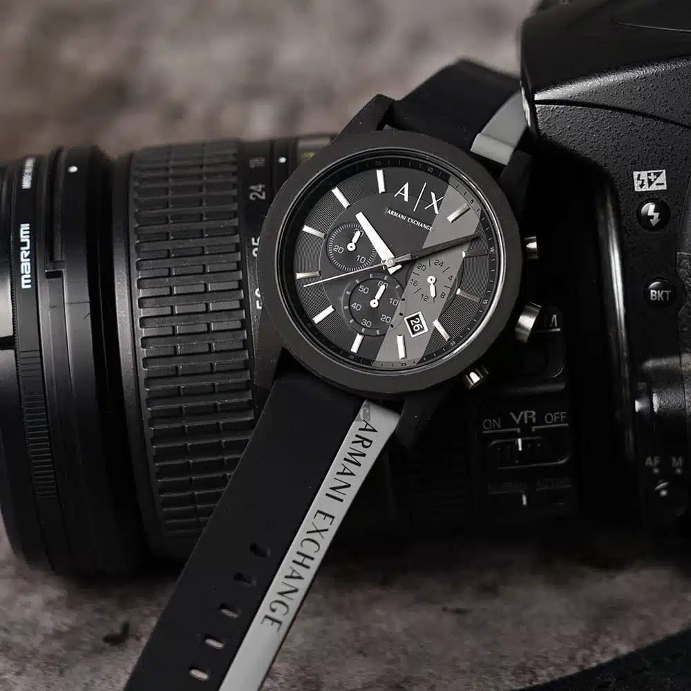 Armani Exchange Outerbanks Men's Watch AX1331, Black & Grey Silicone Strap