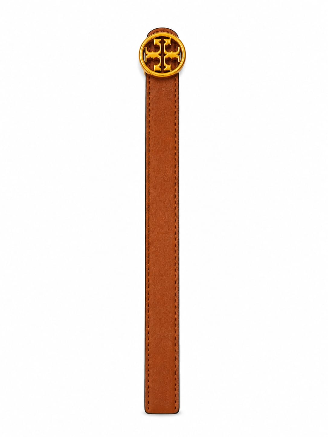 TORY BURCH Women's Reversible Premium Leather Belt with Gold Logo Buckle – Brown / Black#01