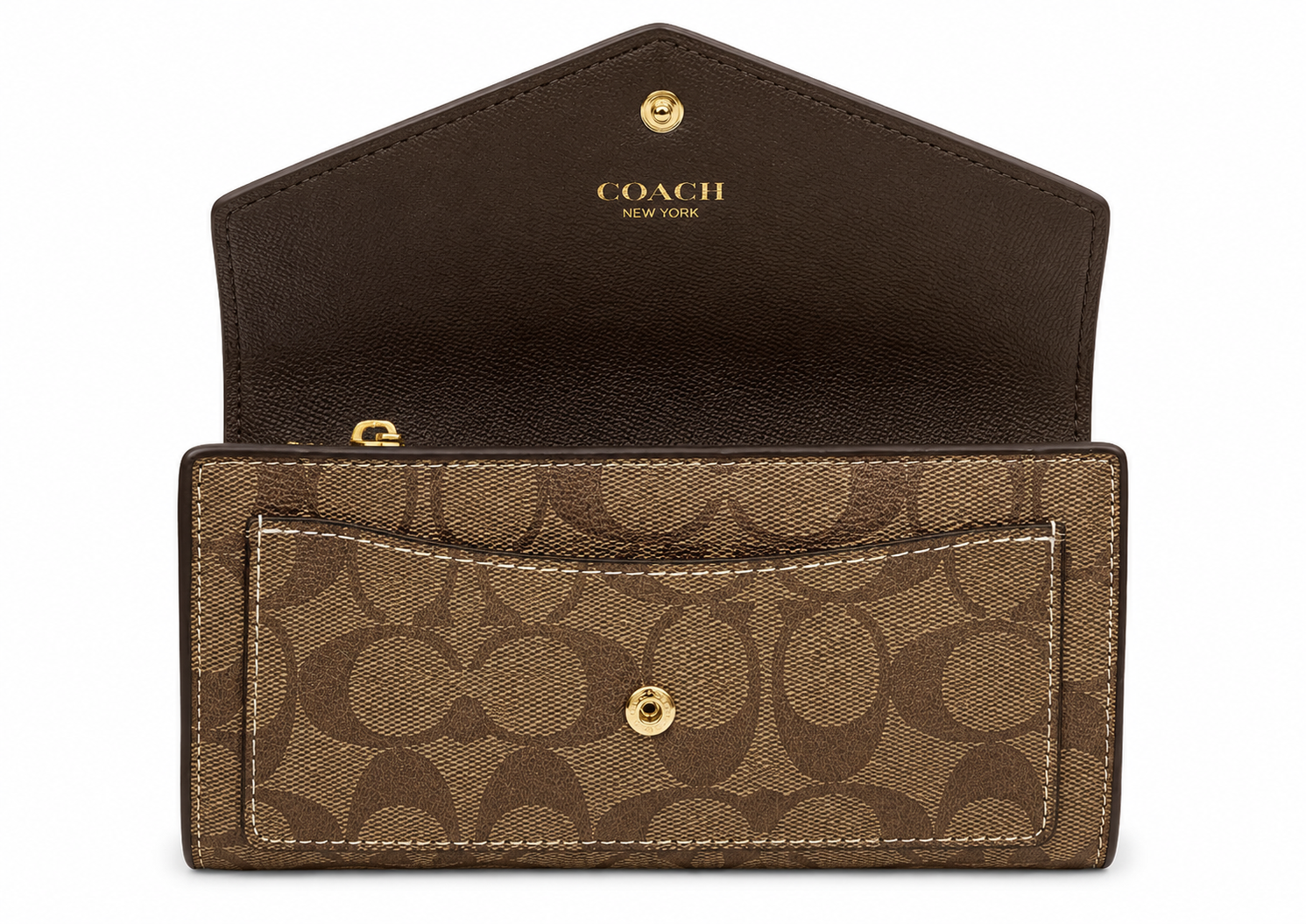 Coach Women's Signature Envelope Wallet – Brown with Dark Brown Leather and Gold-Tone Logo#09