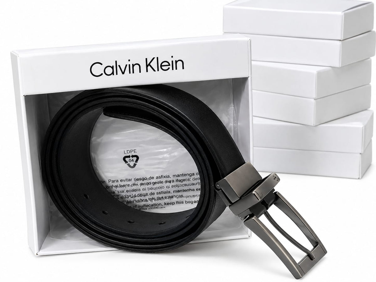 Calvin Klein Men's Reversible Leather Belt - Black/Dark Brown with Gunmetal Buckle#03