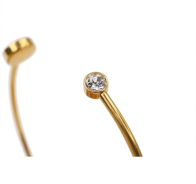 Women's Gold Stainless Steel Open Cuff Bracelet – Minimalist Design with Asymmetrical Circular Ends#018
