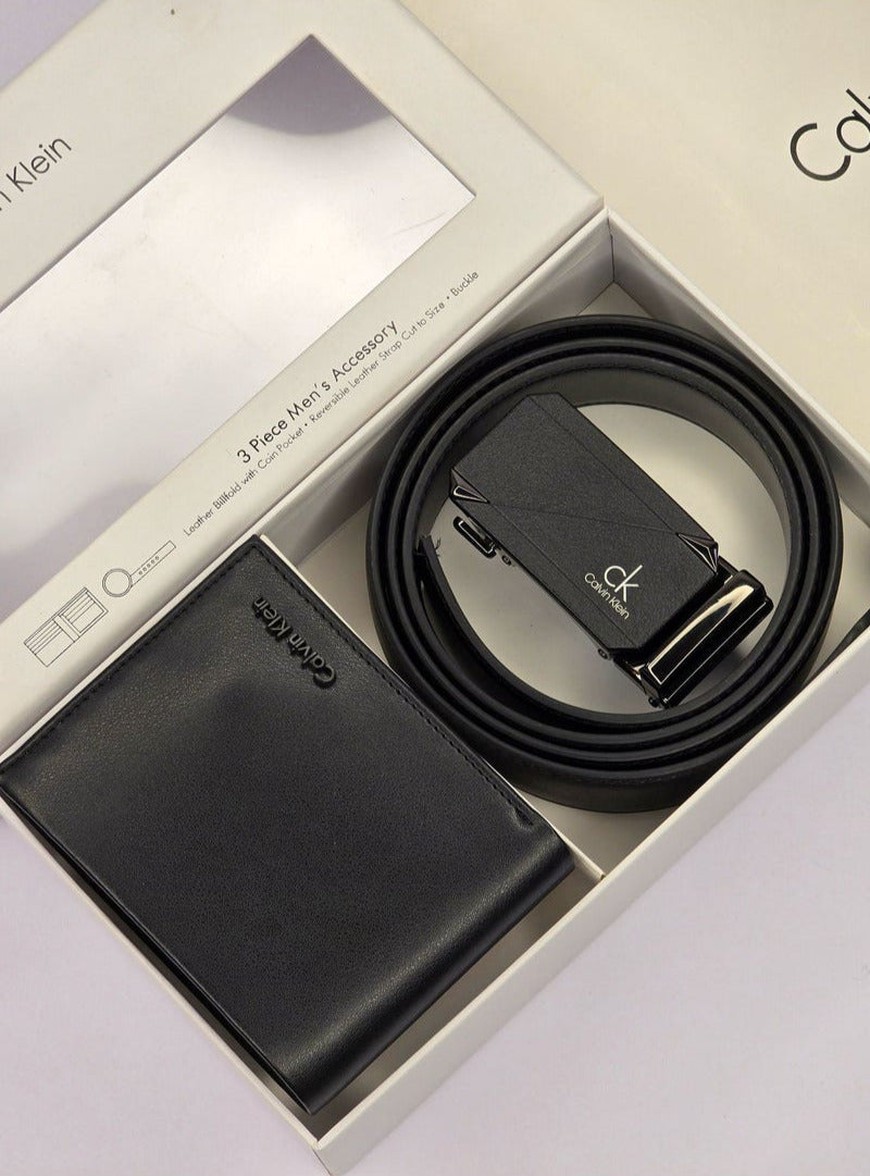 CK Black Leather Wallet-Belt Set For Men 9#