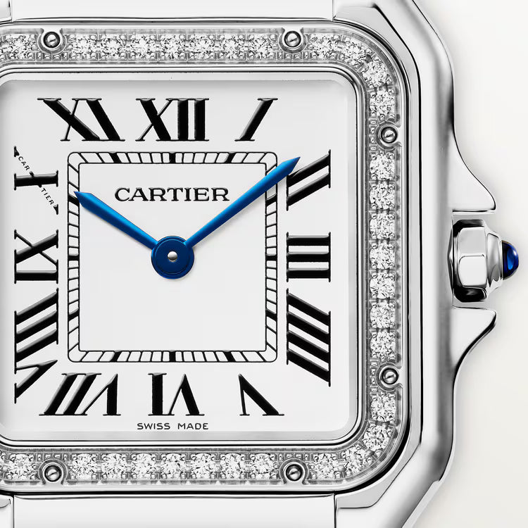Cartier Panthère de Cartier Medium Model Women's Watch – Stainless Steel, Quartz Movement, Silver Dial with Rhinestone Bezel