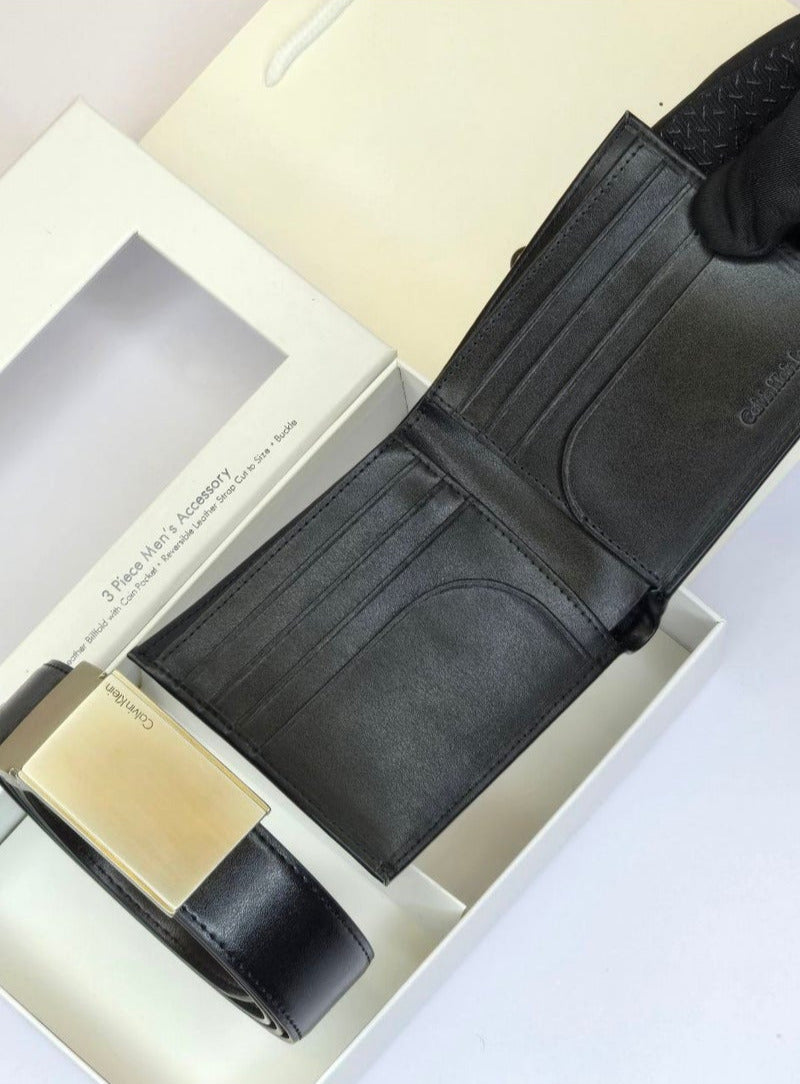 CK Black Leather Wallet-Belt Set For Men #9