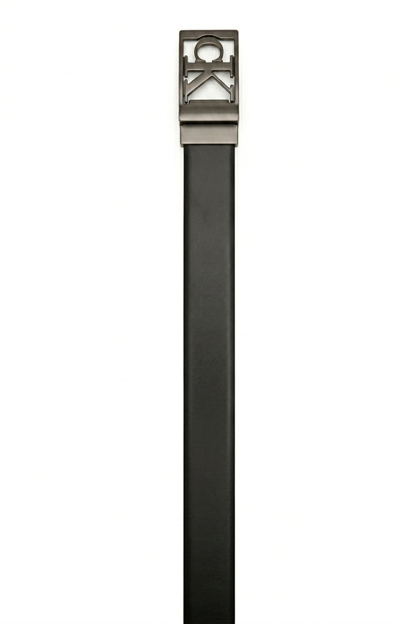 Calvin Klein Men's Reversible Belt – Black & Dark Brown Leather with Iconic CK Gunmetal Buckle#023
