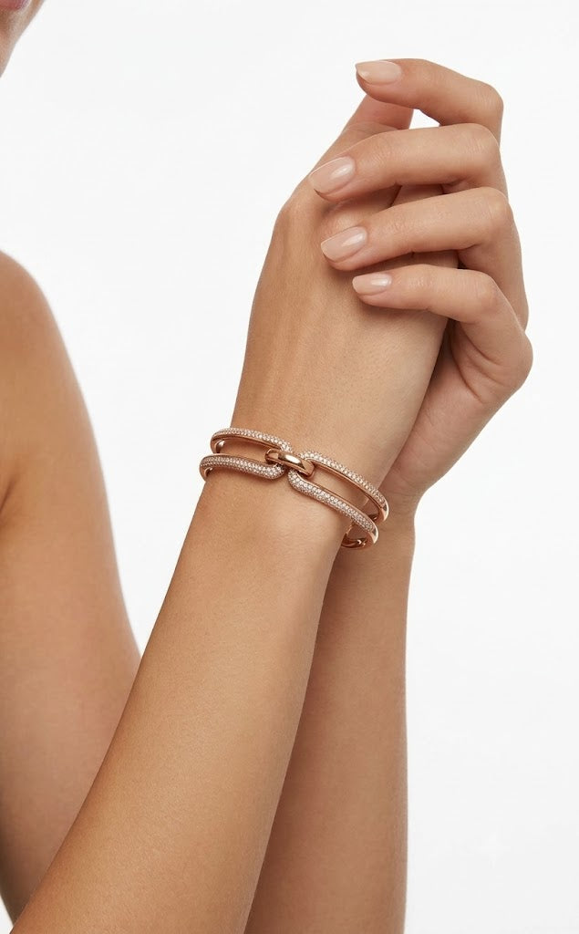 Luxury Rose Gold Women's Open Cuff Bracelet – Elegant Chain-Inspired Design#02