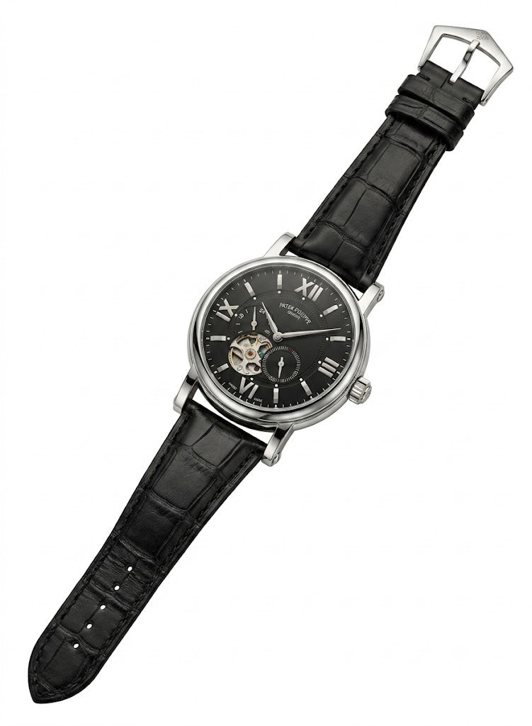 Luxury Skeleton Dial Automatic Watch – Nautilus-Inspired Design, Black Dial, Stainless Steel Case & Black Leather Strap