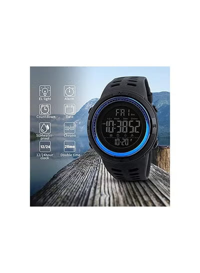 SKMEI 1251 Men's Digital Sports Watch with Silicone Rubber Strap, 50M Water Resistance & LED Backlight – Blue
