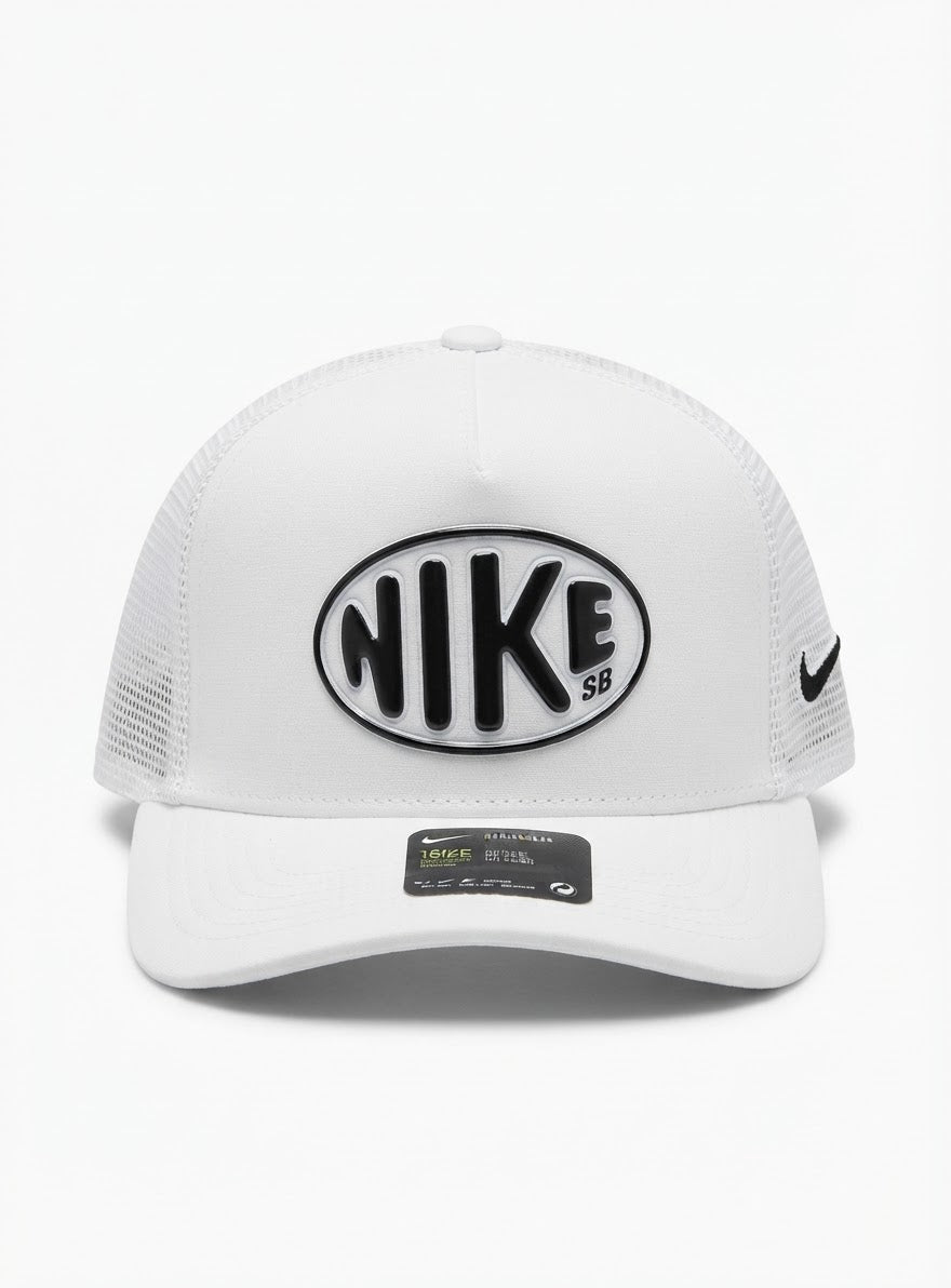 Nike SB White Trucker Mesh Cap with Bold Oval Logo#3