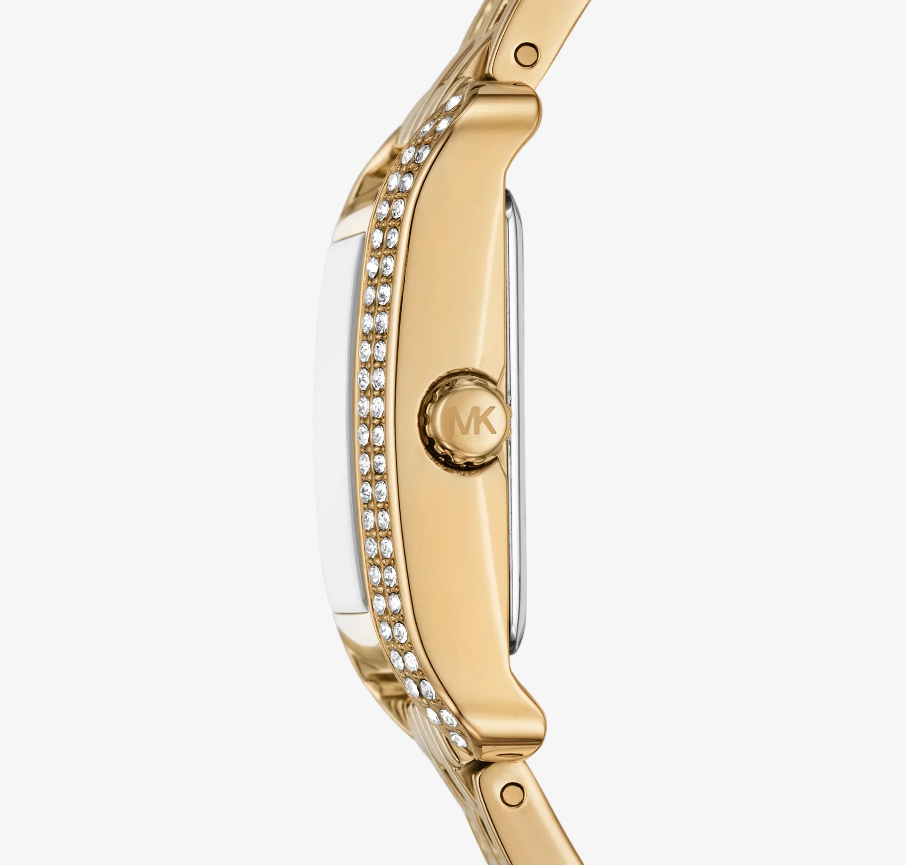 Michael Kors Monroe MKO1034 Women’s Quartz Watch – White Dial Gold Stainless Steel Bracelet with Pavé Crystals