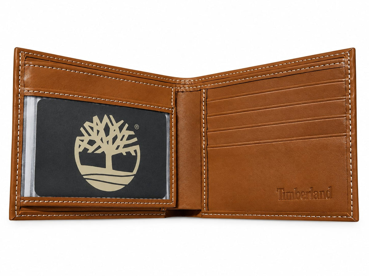 Timberland Men's Brown Leather Bifold Wallet with Card Slots and ID Window#5