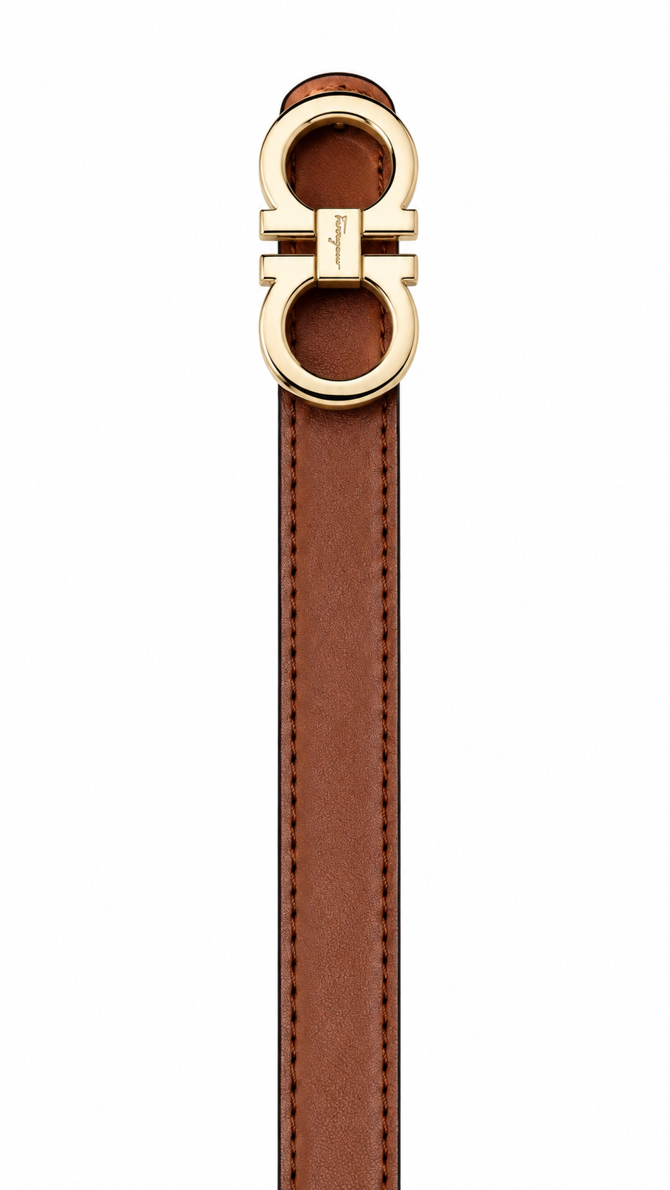 Salvatore Ferragamo Women's Leather Belt with Gold Gancini Buckle – Brown#08