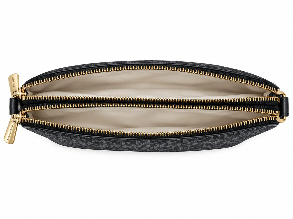 Women’s Black Signature Monogram Crossbody Bag – Two-Compartment Design with Gold-Tone Hardware#0044