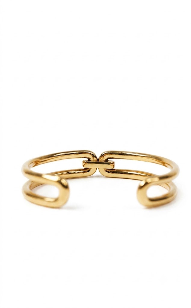 Women's Gold Stainless Steel Open Cuff Bracelet – Modern Chain-Inspired Elegant Design#022