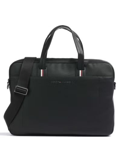 Tommy Hilfiger Black Laptop Bag for Men – Premium Faux Leather Business & Travel Briefcase#BL-1