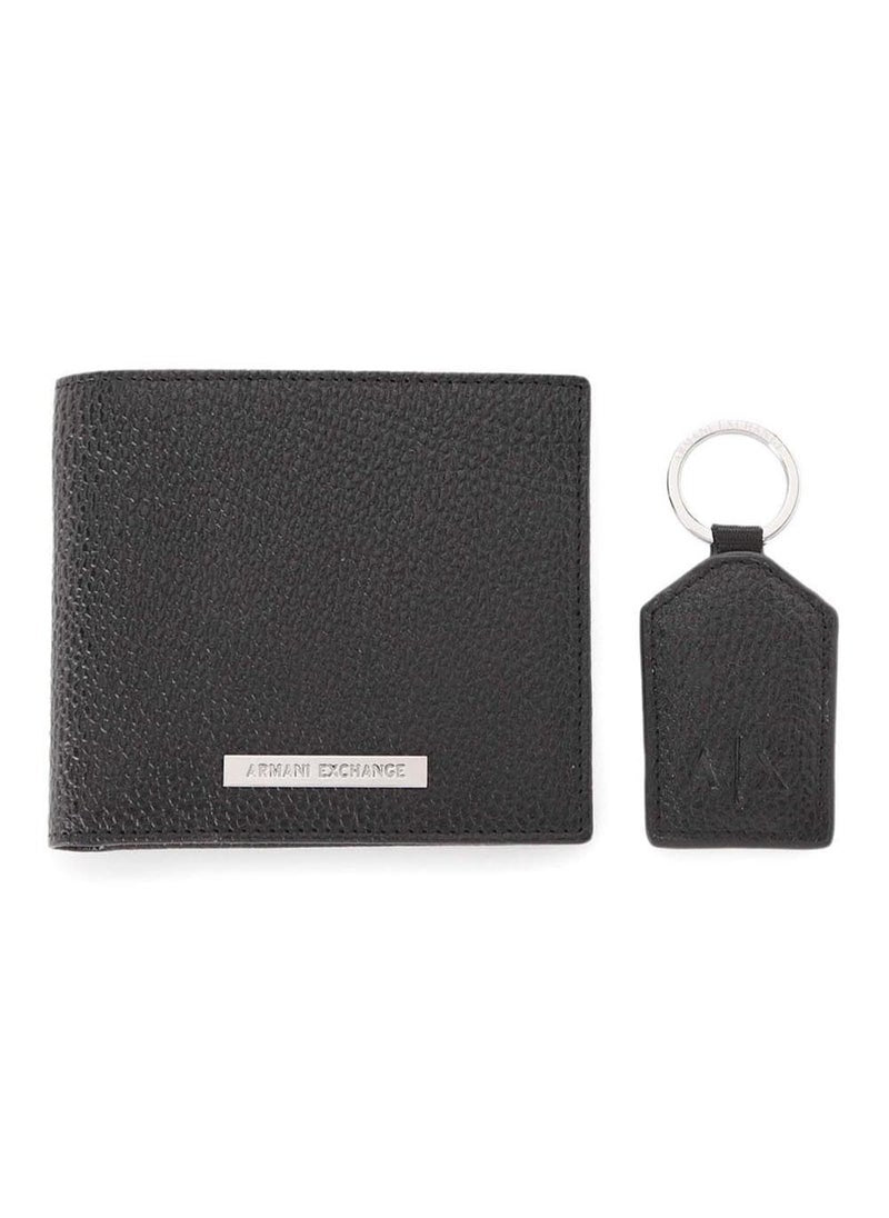AX Black Leather Wallet & Keychain Set For Men #2