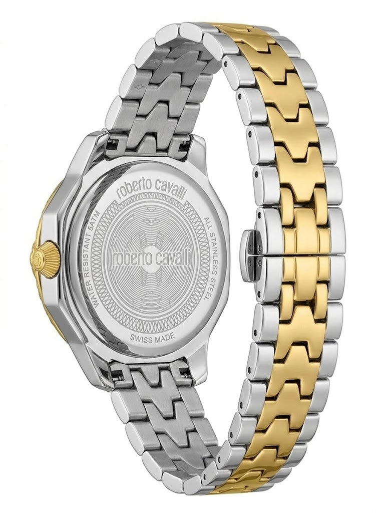 Roberto Cavalli RV1L225M0071 Women’s Watch – Franck Muller Collaboration, Two-Tone Stainless Steel Bracelet, White Dial, Luxury Quartz Timepiece