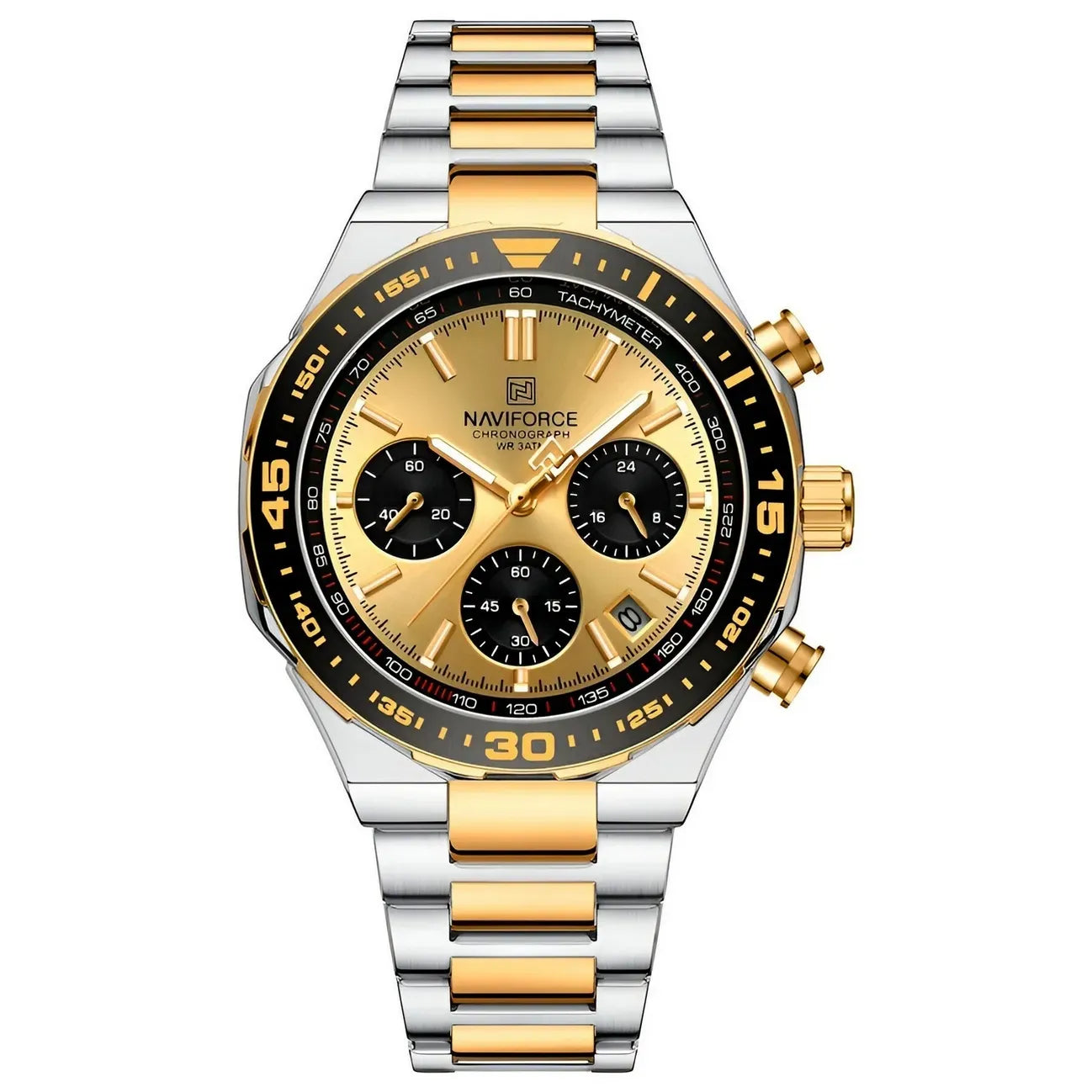 NAVIFORCE Men’s Watch NF8049-S-G-G – Gold Dial Stainless Steel Sport Elegance