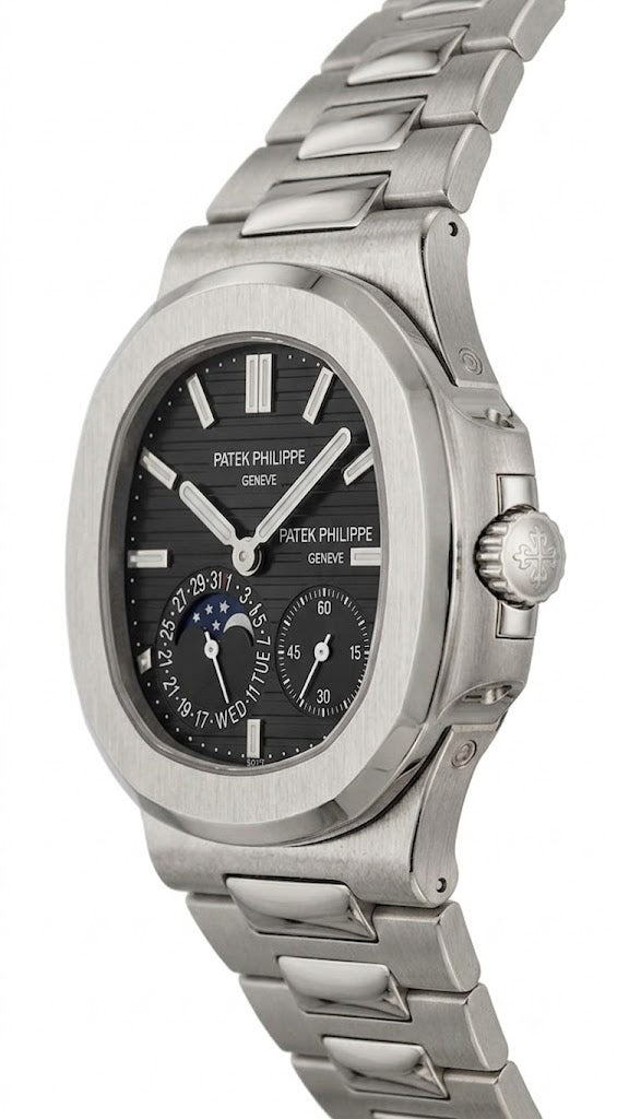 Luxury Nautilus-Style Stainless Steel Watch – Black Dial, Multi-Function Display