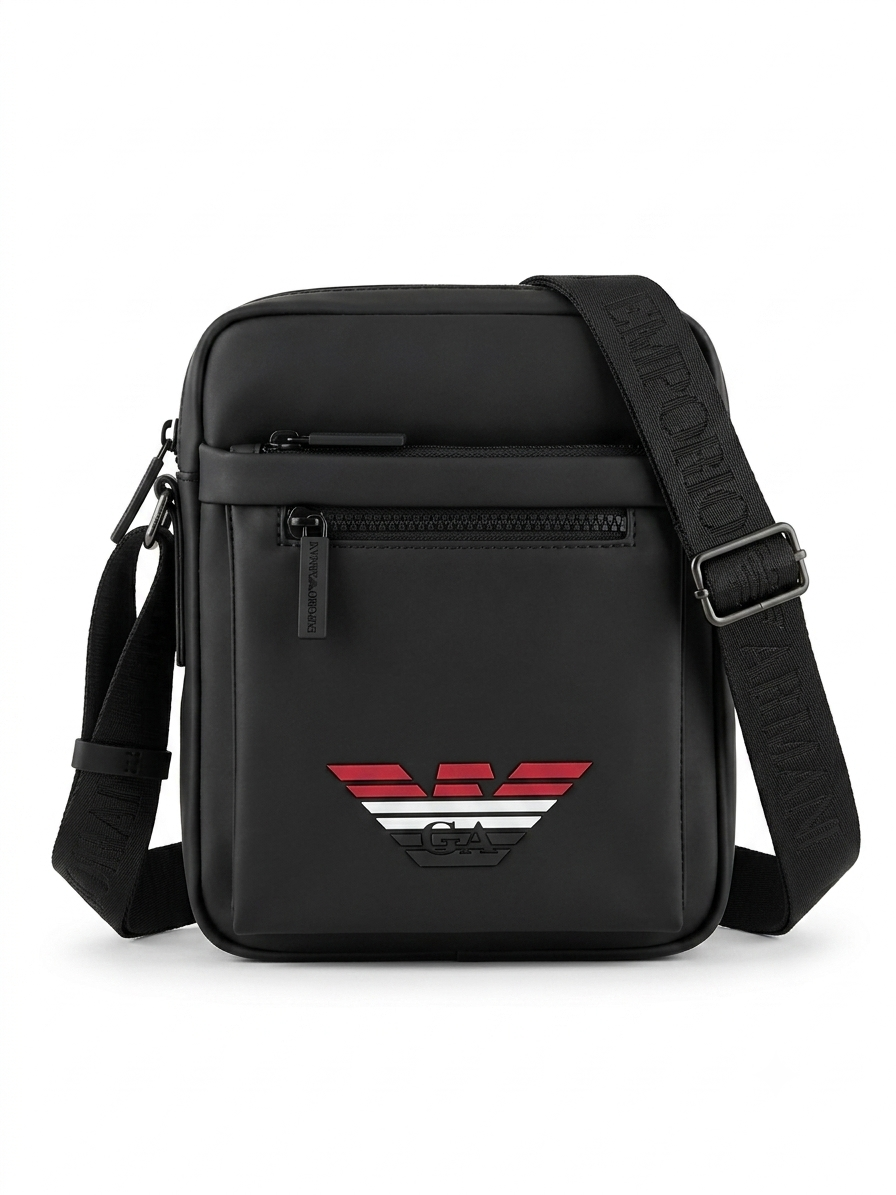Emporio Armani Men's Tricolor Eagle Crossbody Bag - Black #0004