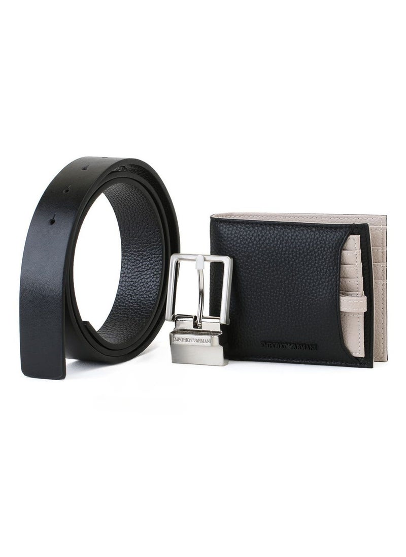 EA Black Leather Wallet-Belt Set For Men 21#