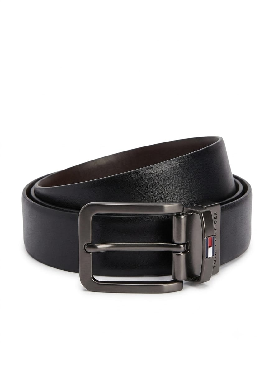Tommy Hilfiger Men's Reversible Premium Leather Belt with Gunmetal Buckle – Black / Dark Brown#011
