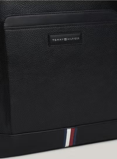 Tommy Hilfiger Black Leather Backpack – Classic Pebble Grain Everyday & Business Backpack#53-100
