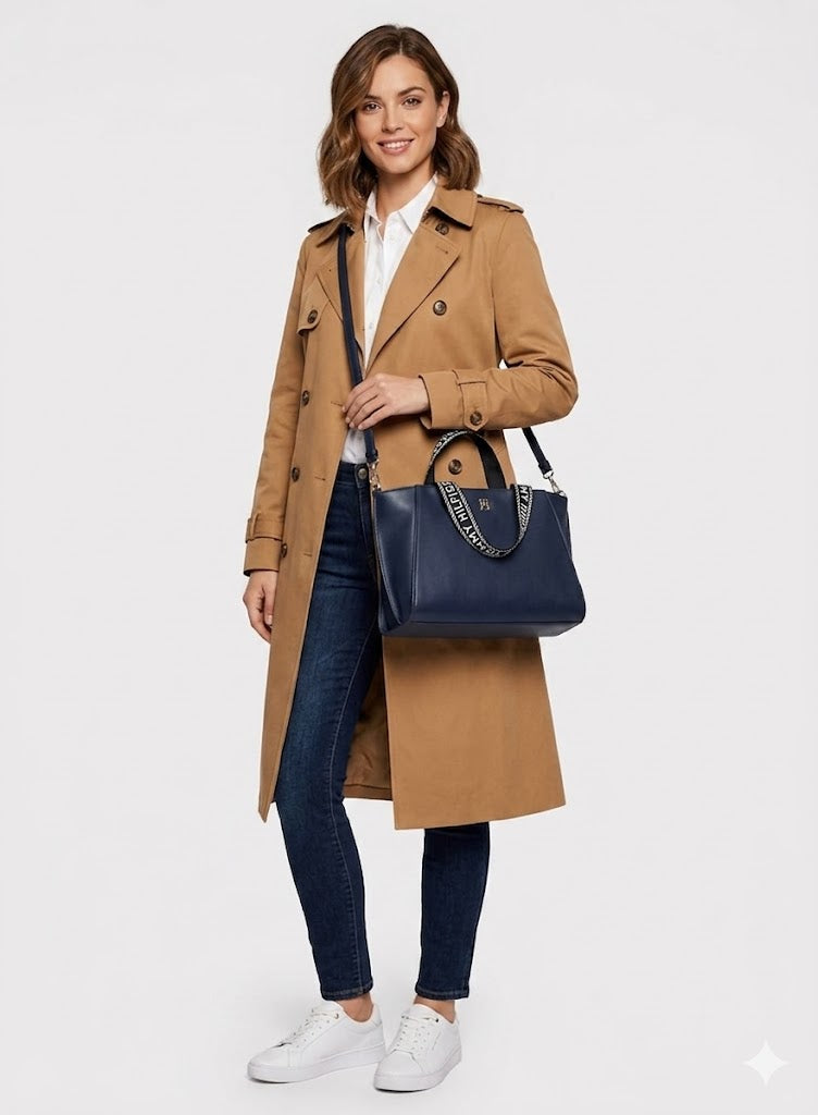 Tommy Hilfiger Life Tote Bag – Navy Blue PVC Tote with Crossbody Strap by Tommy Hilfiger#82