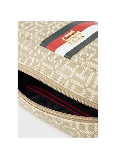 Tommy Hilfiger icons Women's Crossbody Bag – Beige Monogram Shoulder Bag with Adjustable Strap#001