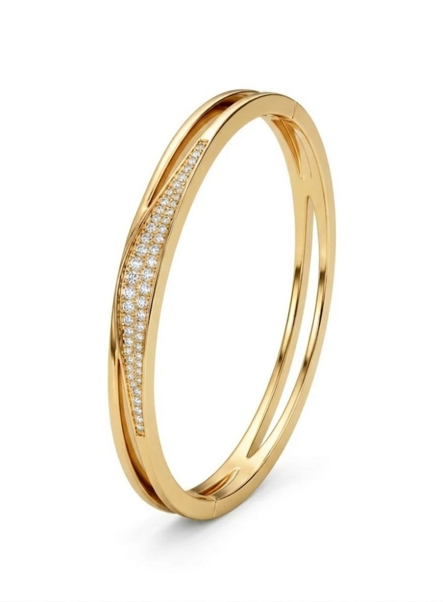 Women's Gold Stainless Steel Double-Band Architectural Cuff Bracelet – Elegant Minimal Statement Design#24