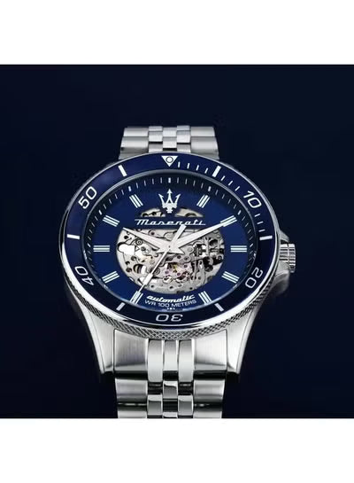 Maserati R8823140011 Men’s Automatic Stainless Steel Watch – Blue Dial, Silver Metal Strap | 44mm Case | 100M Water Resistant