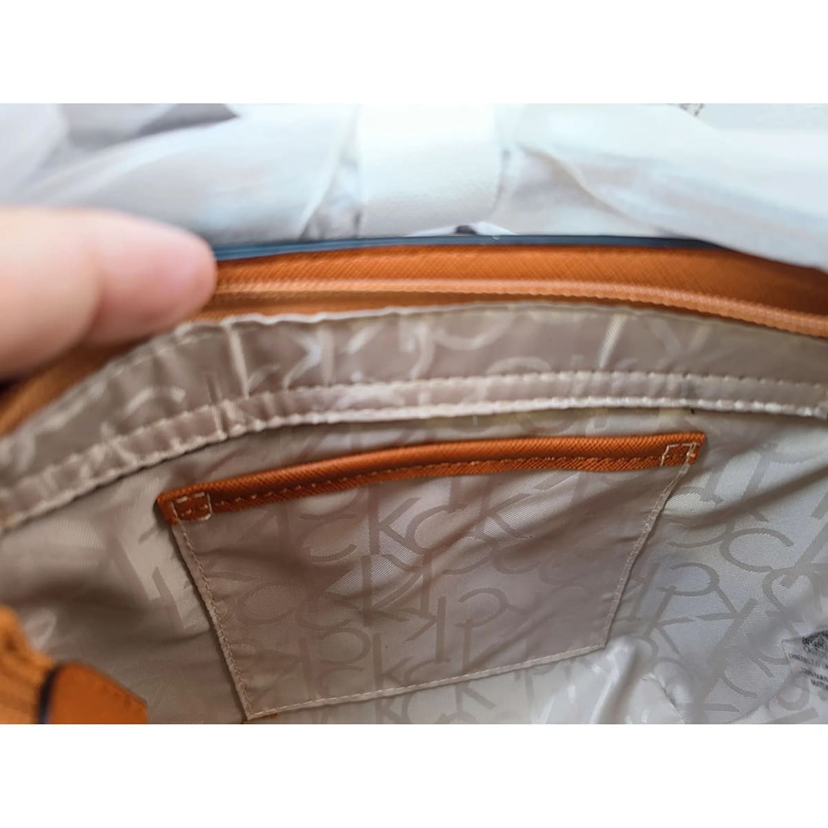 Calvin Klein Medium Tote Bag – Beige Monogram Logo Design, Sophisticated Urban Style #03
