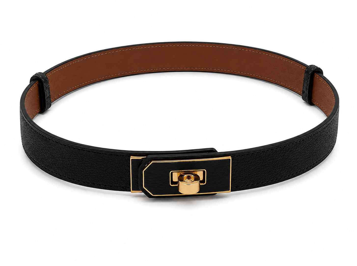 Hermès Paris Women's Luxury Leather Belt with Gold Buckle – Black#02