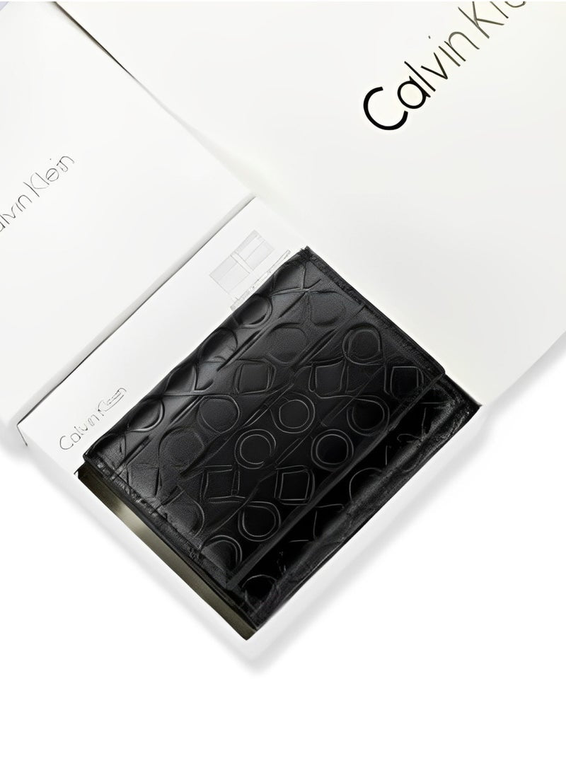 CK Monogram Trifold Black Wallet For Men 62#