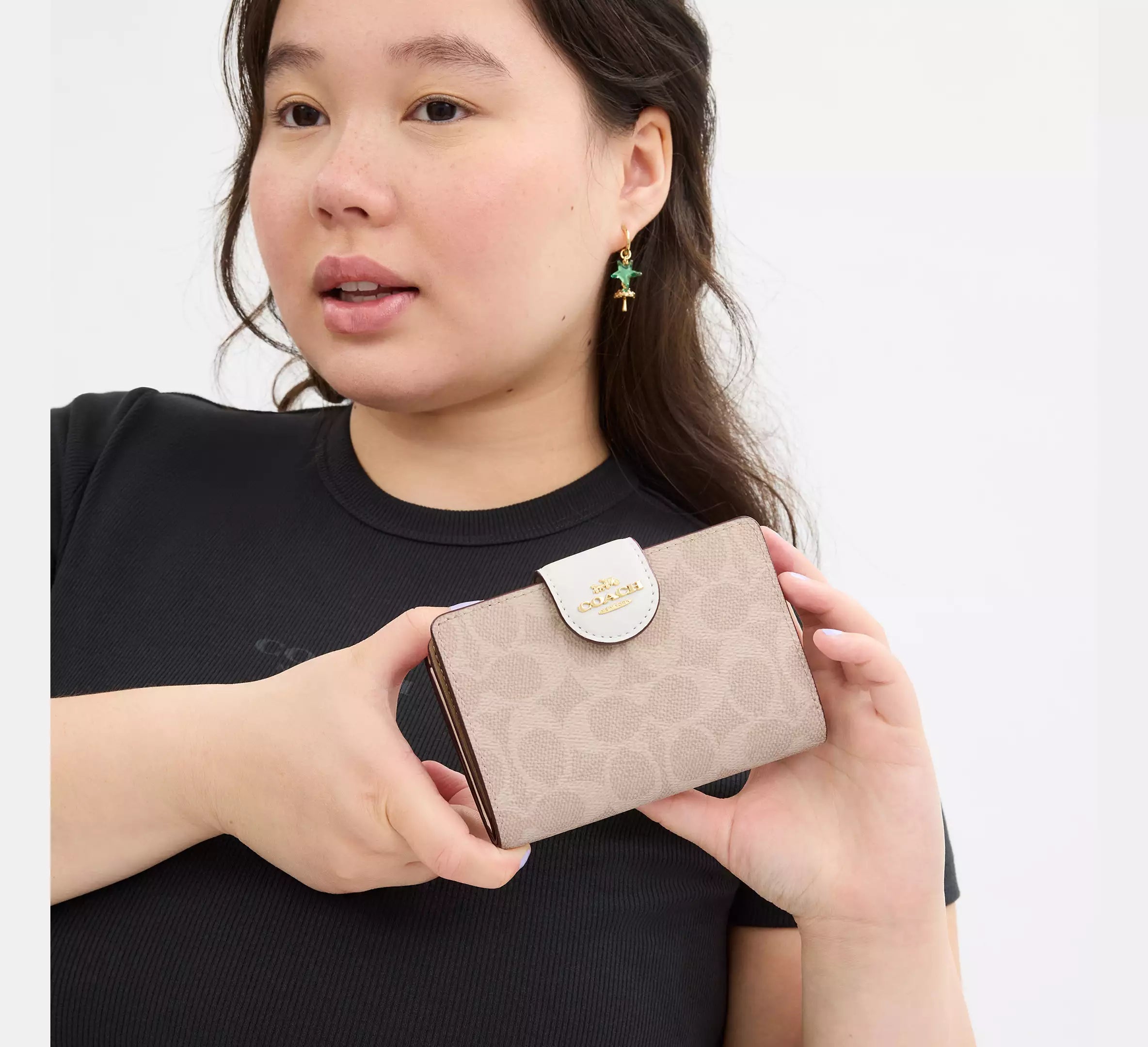 Medium Corner Zip Wallet In Signature Canvas Sand/Chalk #0017