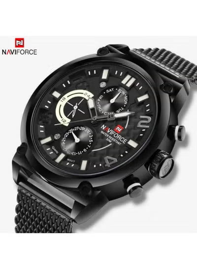 Naviforce Men’s Watch NF9068S-B-W-B – Black Dial, Black Metal Strap, Multifunction Quartz, 47mm