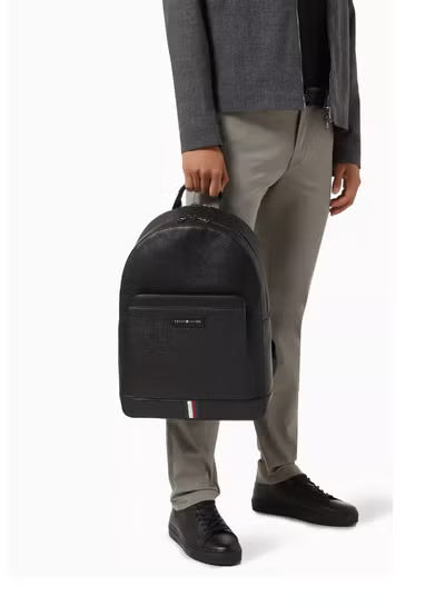 Tommy Hilfiger Black Leather Backpack – Classic Pebble Grain Everyday & Business Backpack#53-100