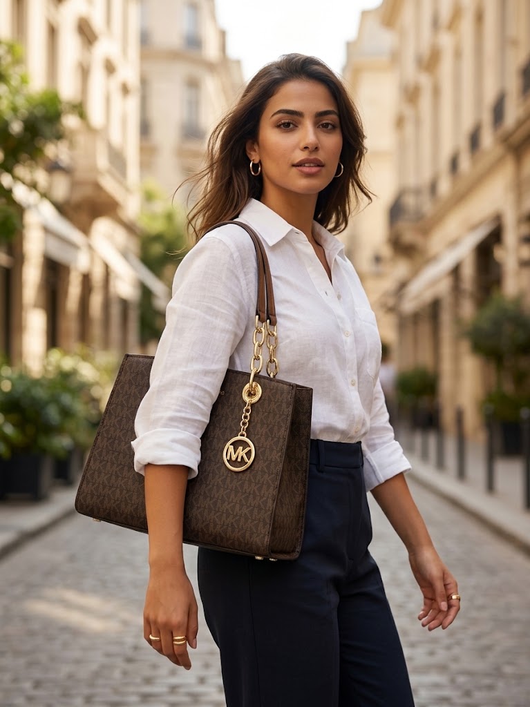 Michael Kors Cynthia Signature Logo Medium Satchel Bag - Brown #0028