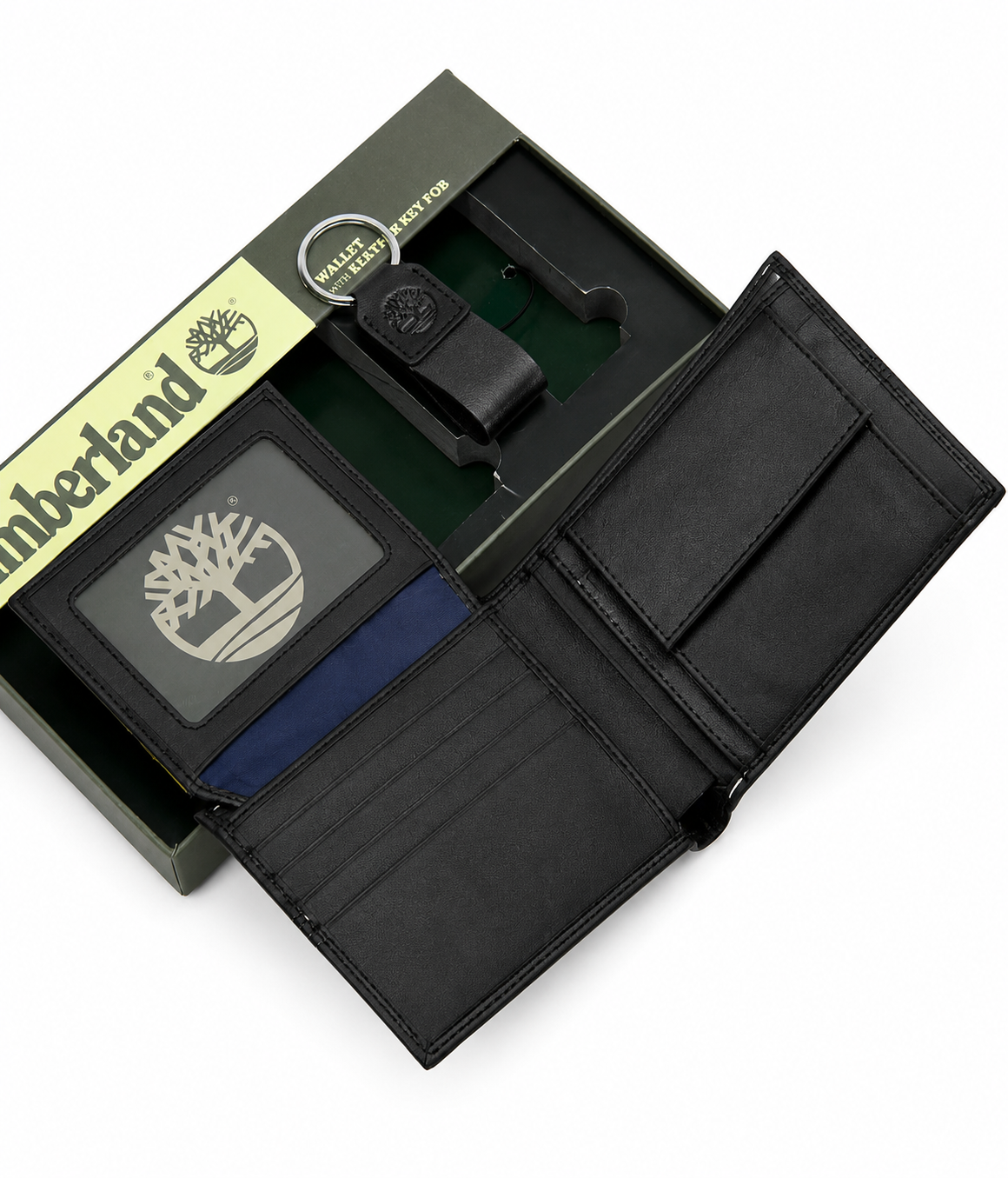 Timberland Men's Genuine Leather Wallet & Keychain Gift Set – Black#03