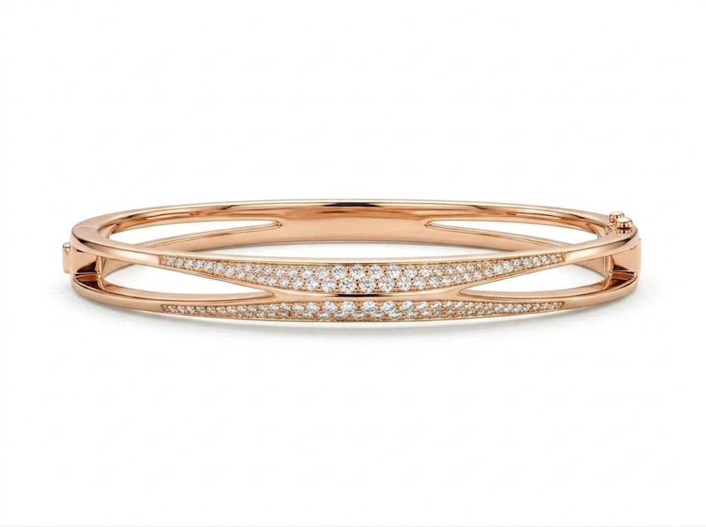 Rose Gold Intertwined Open Cuff Bracelet for Women – Stainless Steel Elegant Fashion Jewelry#014