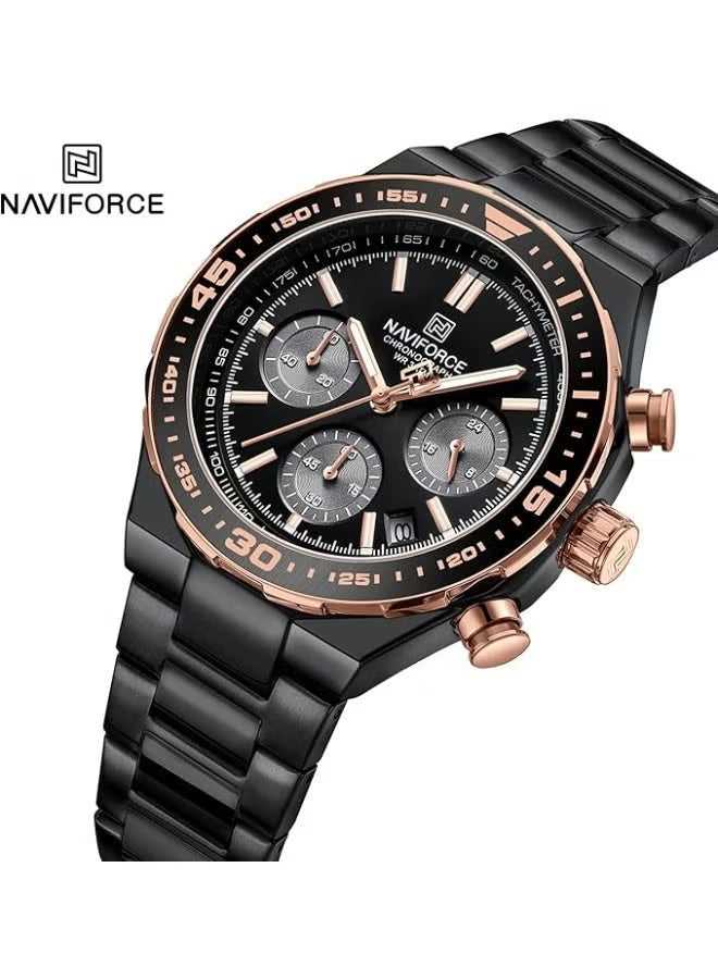 NAVIFORCE NF8049 Men’s Quartz Chronograph Watch – Stainless Steel Strap, Analog Dial, 3ATM