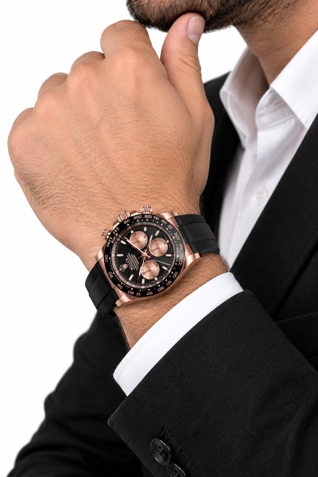 Rolex Cosmograph Daytona Men's Watch – Black Dial, Rose Gold-Tone Case and Black Rubber Strap