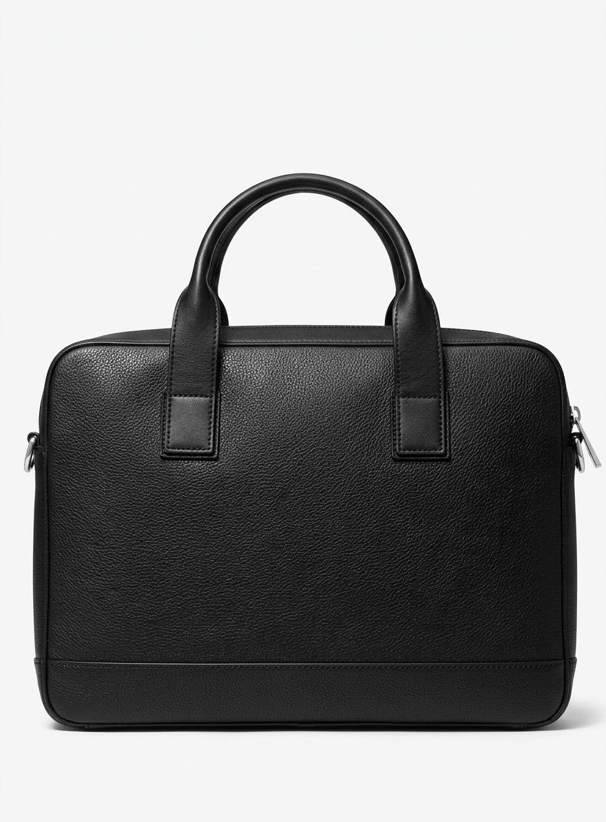 Tommy Hilfiger Men's Executive Pebbled Leather Slim Briefcase, Black#0079